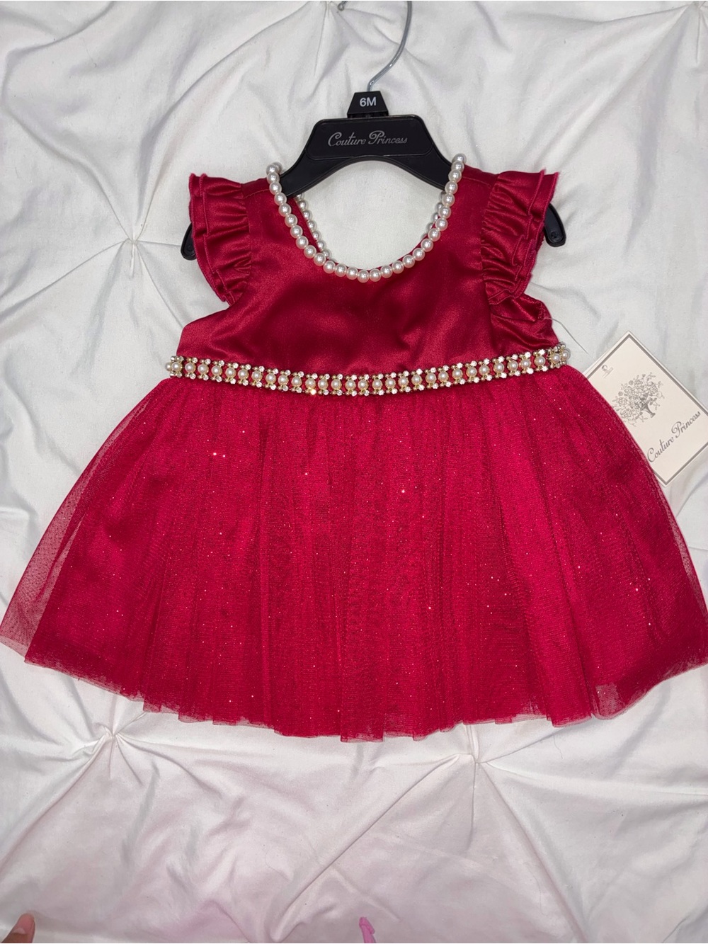 Couture Princess Red Pearl-Trim Girls' Formal Dress